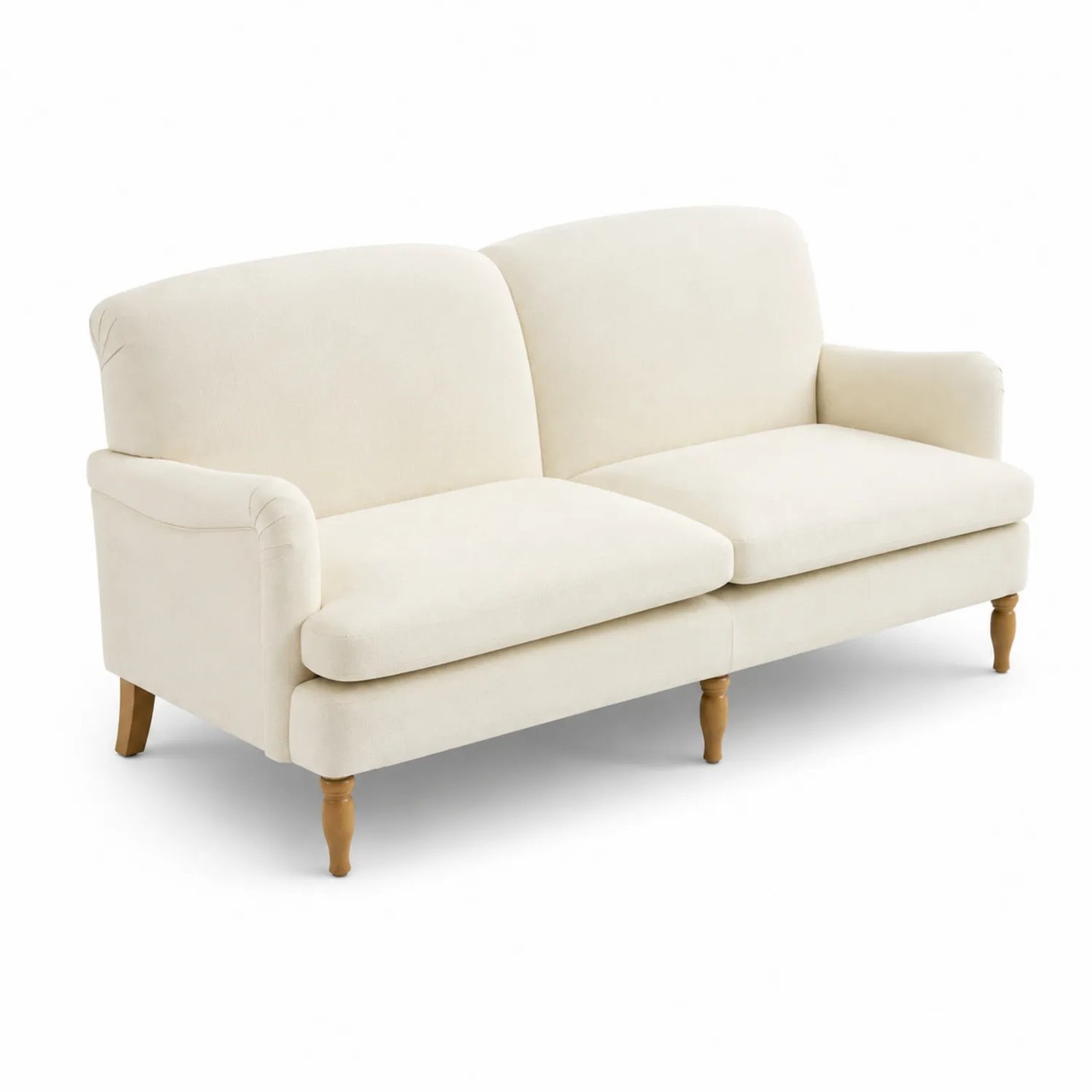 Canapé 3 places en tissu polyester beige avec pieds en bois