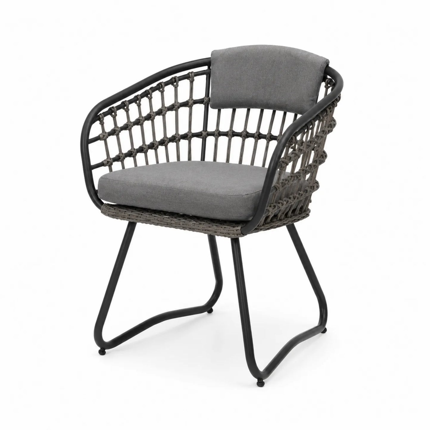 Chaise en corde avec coussins gris et cadre en acier