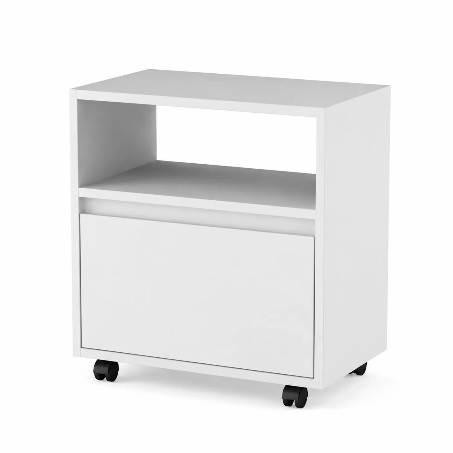 Meuble de rangement en bois blanc avec roulettes