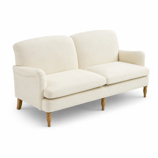 Canapé 3 places en tissu polyester beige avec pieds en bois