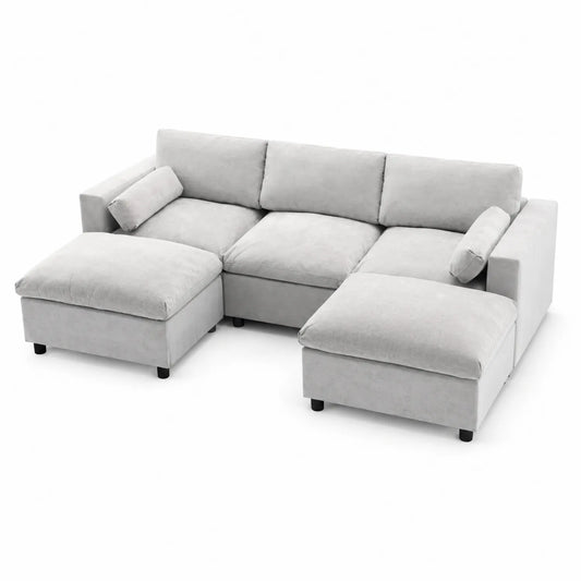 Canapé d'angle modulaire en tissu polyester gris
