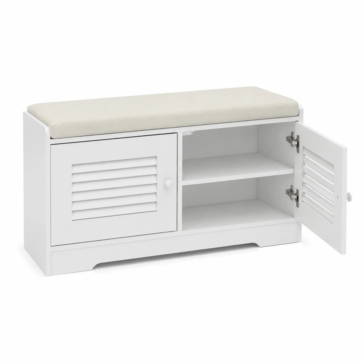 Banc de rangement en bois avec coussin en mousse et polyester Blanc