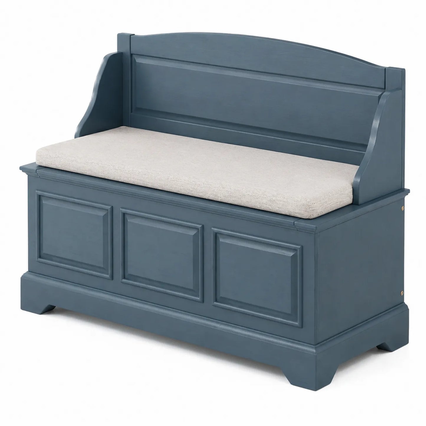 Banc de rangement en bois bleu avec coussin en coton