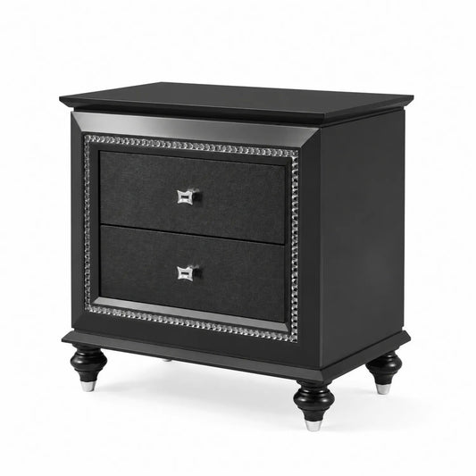 Table de chevet en bois noir avec poignées métalliques
