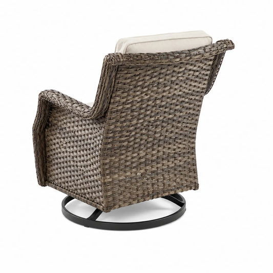 Fauteuil rotatif en résine tressée avec coussin en polyester