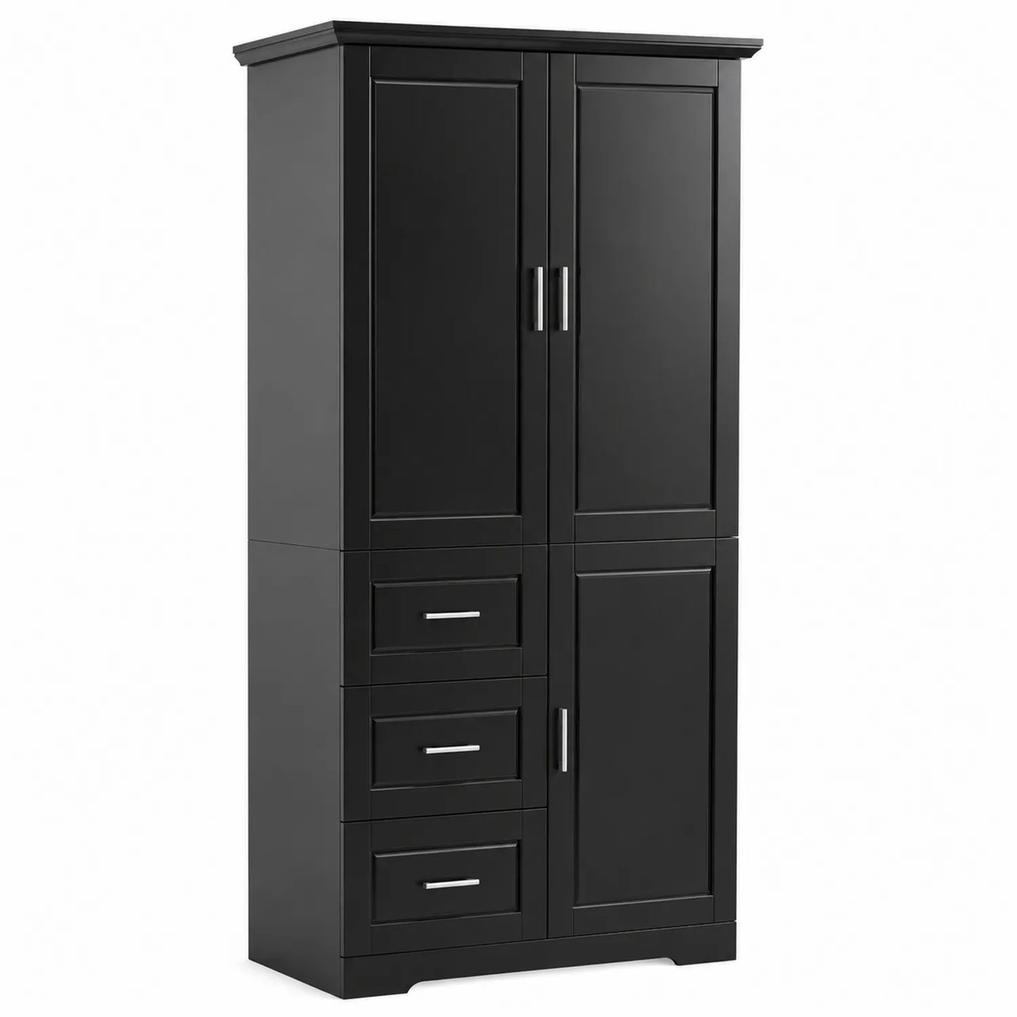 Armoire de rangement en bois noire 2 portes 3 tiroirs 180x75x40 cm