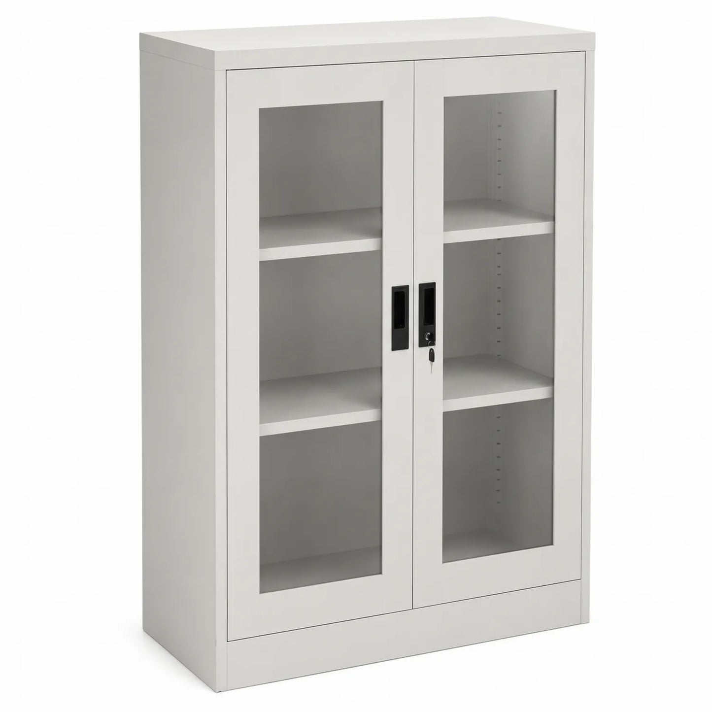Armoire en métal avec portes en verre trempé blanc 120x90x40 cm