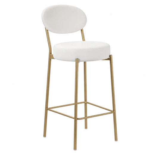 Tabouret de bar en métal doré avec assise en cuir synthétique blanc