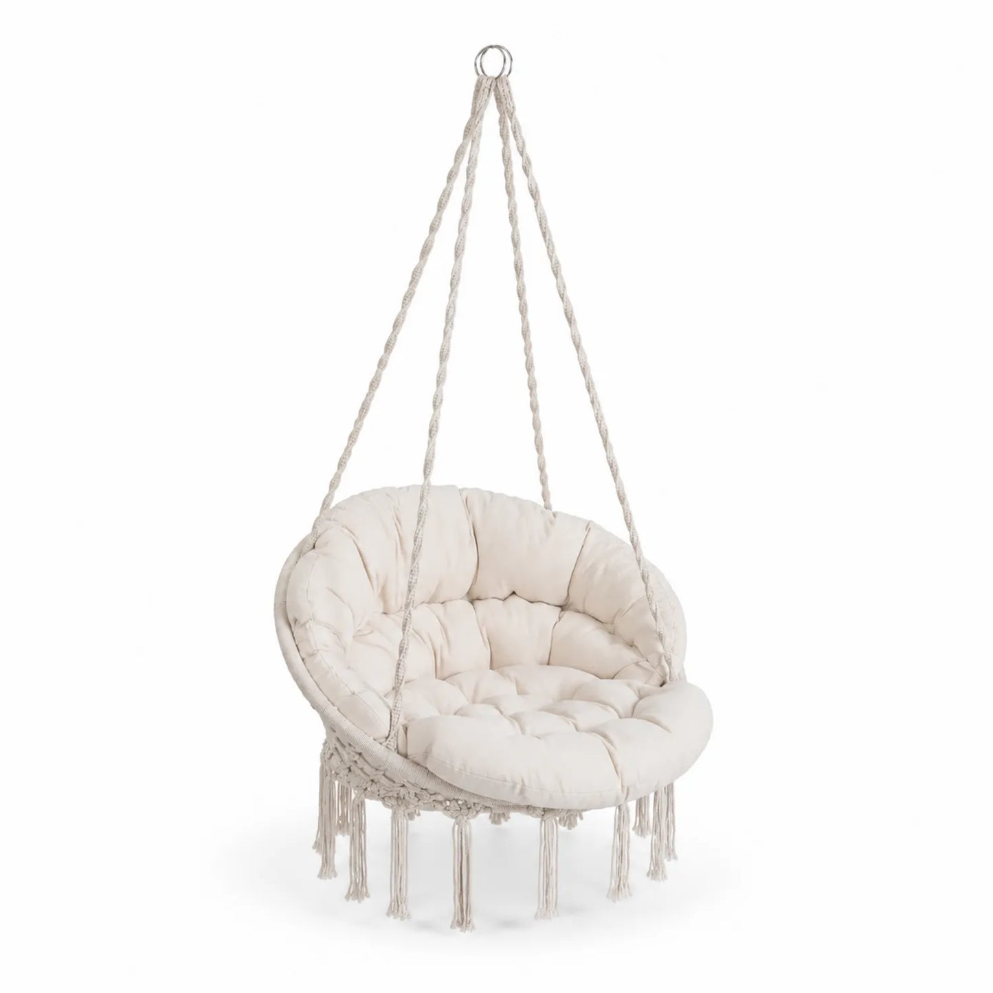Fauteuil suspendu en coton beige avec franges