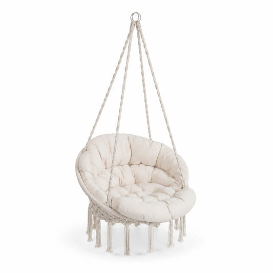 Fauteuil suspendu en coton beige avec franges