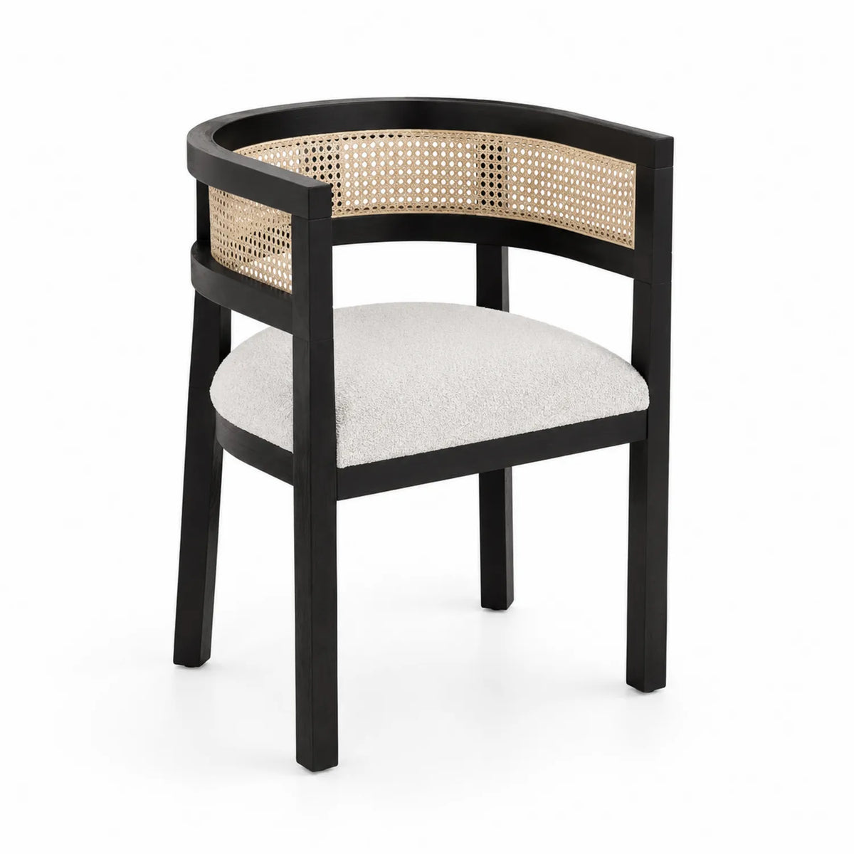 Chaise en bois avec dossier en cannage et assise en tissu