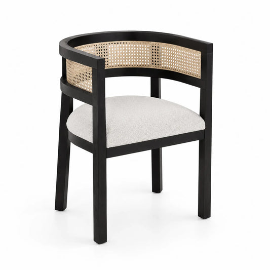 Chaise en bois avec dossier en cannage et assise en tissu