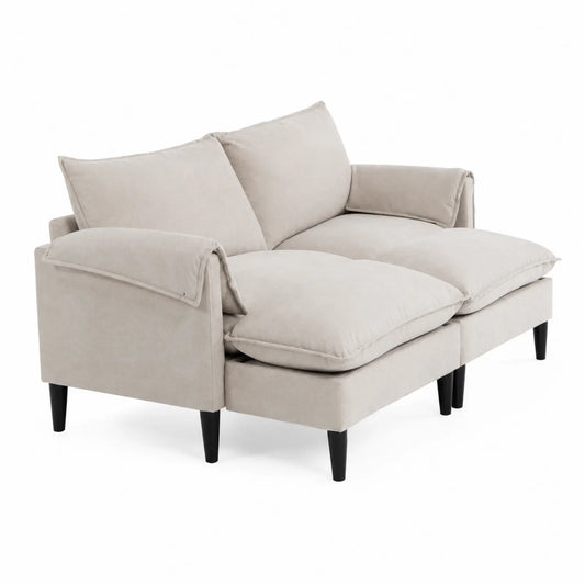 Canapé 2 Places en Tissu Beige avec Pieds en Bois