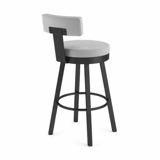 Tabouret de bar pivotant en métal et tissu gris